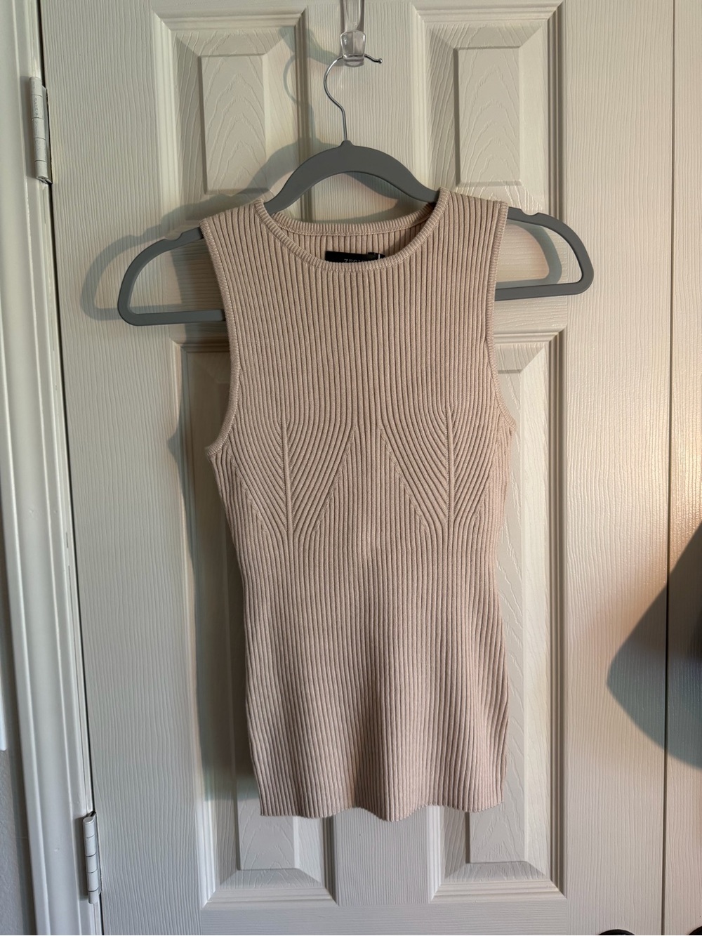Stretchy Sleeveless Ribbed Knit Tank Top - Cream
